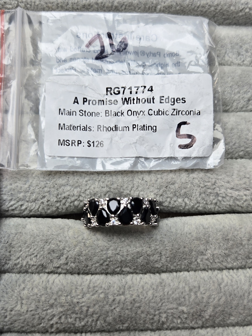 New! Size 5 Black Onyx Cubic Zirconia Rhodium Plated Bomb Party Ring RG71774